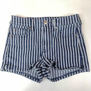 American Eagle Women’s 4 Hi Rise Shortie Shorts Jean Striped Blue Stretch #1389